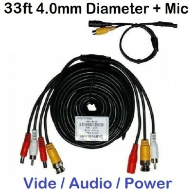 33ft Video, Power, Audio cable 4mm OD+HI-sensitivity mic for CCTV Surveillance - Image 1 of 4