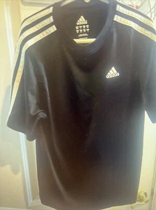 Adidas Boy Shirt Size Small 8 Black With White Stripes And Logo - Picture 1 of 4