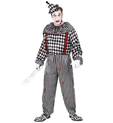 WIDMANN Kostüm Clown Halloween - Overall mit Kragen, Hosenträgern und Kopfbedeckung