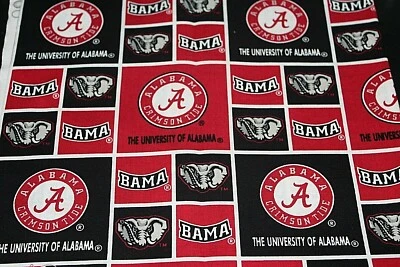 Alabama Cotton Fabric Crimson Tide 1/4 Yard  9" x 42"  NCAA Material Football  - Image 1 of 4