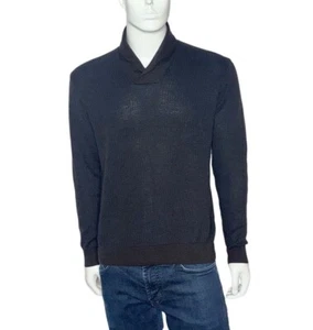 ZARA Men Shawl Collar Knit Navy Brown Pullover Sweater Size L - Picture 1 of 5