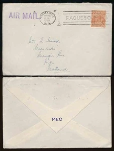 AUSTRALIA MARITIME 1938 FREEMANTLE PAQUEBOT MACHINE + 5d HEAD...P + O ENVELOPE - Picture 1 of 1