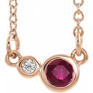 Collar rosa de 14 k rubí natural y diamante natural 0,02 CTW de 18 - Imagen 1 de 2