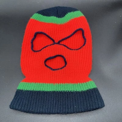 Máscara de esquí vintage 3 agujeros tejida cara completa rojo verde azul colores años 70 Foto 1 de 4