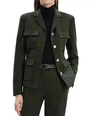 Theory Size 0 Military Jacket Hunter Green Sleek Flannel Wool Blazer Coat $575 - Image 1 of 4