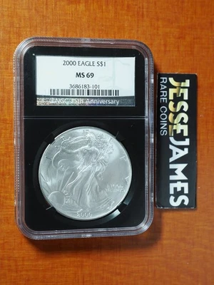 2000 $1 AMERICAN SILVER EAGLE NGC MS69 BLACK CORE HOLDER - Image 1 of 2