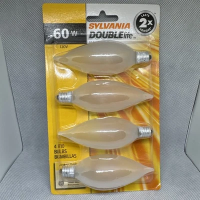 Sylvania Double Life 60W 120V B10 Candelabra Base 4 pack   Sconce,Candelabra,Fan - Image 1 of 2