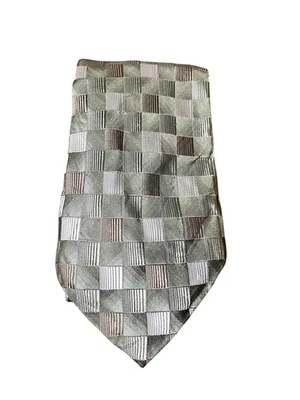 Retro Check Silk Neck Tie Work Wear Green 61" Preppy Classic Ombre Striped - Image 1 of 4