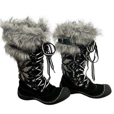 MUK LUKS Suéter Feminino de Pele Alta BOTAS 6 Preto Floco de Neve Neve Ilha Nórdica Fair - Imagem 1 de 4