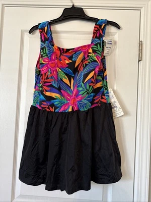 Vintage Shapemaid Figure Control Swimsuit Size 24W (44)  Black Tropical Flowers - Image 1 of 4