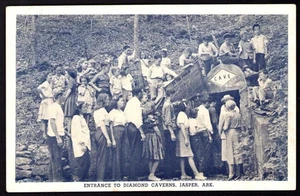Postcard Arkansas AR Jasper Diamond Caverns Caves Entrance School Children 1950 - Picture 1 of 2