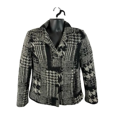 Casaco de lã feminino Orvis Houndstooth tamanho pequeno patchwork Houndstooth preto cinza - Imagem 1 de 4