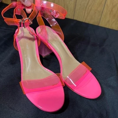 Sandalias de tacón bloque transparente rosa neón talla 9 para mujer Foto 1 de 4