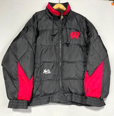 Vintage Pro Player Down Jacket Men's XL Black Red Down Puffer Wisconsin Badgers - Image 1 of 4