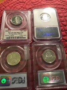 2001s 4 Silver Quarters PCGS & NGC PR70DCAM. 2 Vermont, N. Carolina, Kentucky. - Picture 1 of 1