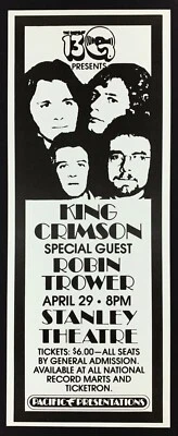 Póster King Crimson Robin Trower 1974 Presentaciones originales del Pacífico ¡Ultra raro! Foto 1 de 2