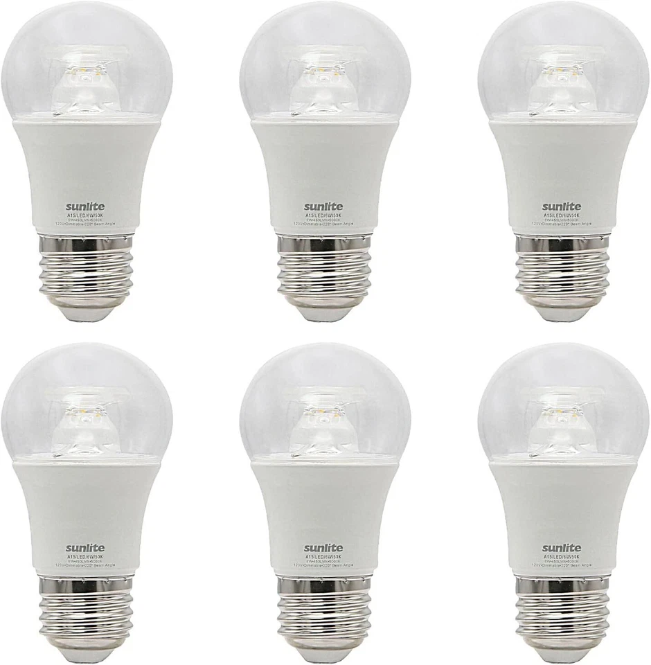 LED A15 Appliance Clear Light 6W, 40W, 450LM, E26, ETL Listed, 5000K, 6 Count - Image 1 of 2
