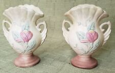 Vintage Pair of Hull Art Floral Theme Double Handle Vase Pastel Matte Pottery