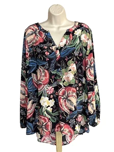 New! Tahari Women's Plus 1X Wild Floral Blouse Top Shirt Boho Spring Summer - Picture 1 of 9