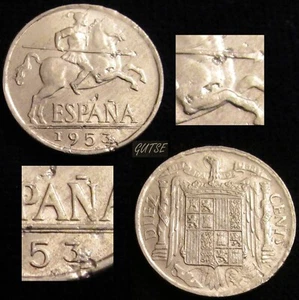 * Gutse * FRANCO-1697, 10 Centesimi 1953, Errore (12a), Fogli Saltadas, UNC - Picture 1 of 1