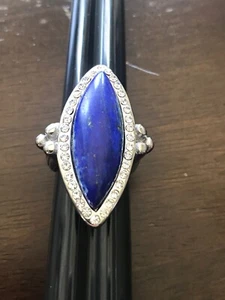Electric Blue Lapis And CZ Stainless Steel Sz 6 Ring A CZ Missing Selling As Is - Picture 1 of 7