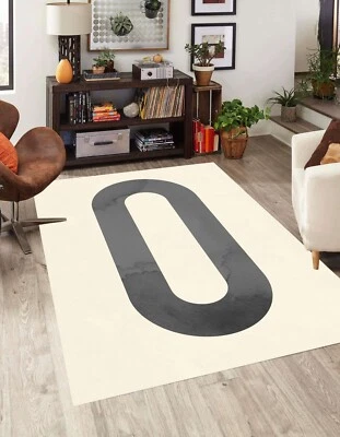 Geometric Minimalist Area Rug Black Beige Oval Circle Rugs for Living Room - Image 1 of 4