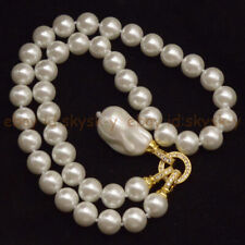 8/10/12/14mm White South Sea Shell Pearl Round Beads Baroque Pendant Necklace