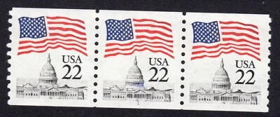 Scott #2115a Flag over Capitol Dome Strip of 3 Coil (PNC3) Stamps - MNH P#1 - Image 1 of 3