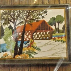Pauline Denham Crewel Embroidery Kit 6057 Covered Bridge 12" x 9" Vintage NOS - Picture 1 of 7