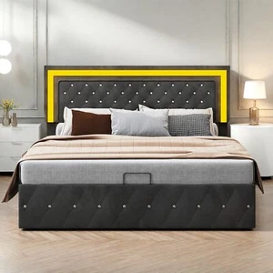 Boxspringbett 160x200cm Doppelbett Stauraumbett mit Hydraulisch Bettkasten LED - Bild 1 von 12