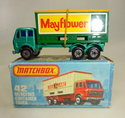 Matchbox SF Nr. 42C Mercedes Benz Container Truck grün "Mayflower" top in Box - Bild 1 von 4