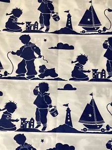 Daisy Kingdom Fabric Seaside Silhouettes Sampler Directional Blue White Beach 3Y - Picture 1 of 3