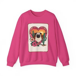 Pug Valentines day western sunset floral Unisex Heavy Blend™ Crewneck Sweatshirt - Picture 1 of 13