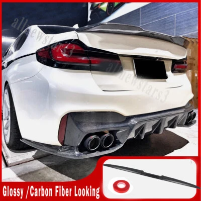 GLOSS CARBON FIBER TRUNK SPOILER WING LIP FOR BMW G30 530i 540i F90 M5 2017-2023 - Image 1 of 4