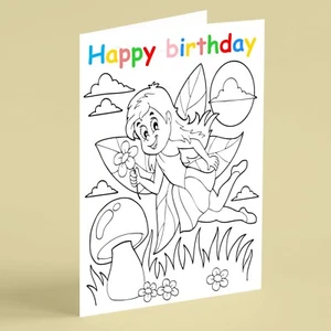 Tarjeta para colorear con tarjeta de cumpleaños de hadas - niña hija nieta amiga - Imagen 1 de 1