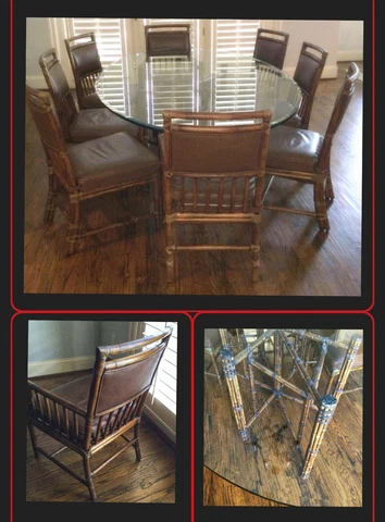 Vintage Signed McGuire Bamboo Leather Dining Table 8 Chairs San Francisco Baker Cover
