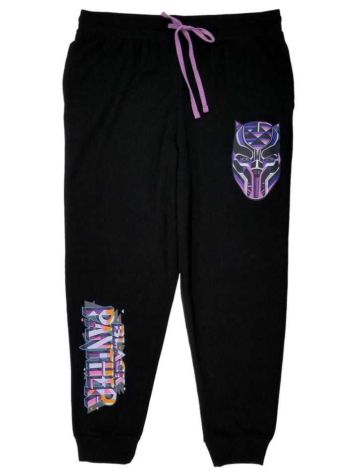 Black Panther Wakanda Forever Mens Black Jogger Lounge Pants Pajama Bottoms - Image 1 of 1
