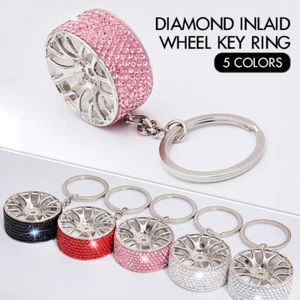 Bling Diamond Rhinestones Wheel Keychain Car Tire Key Ring Key Chain Accessories - Picture 1 of 16