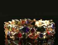 18k Gold Filled Bracelet made w Swarovski Crystal Multicolor Gemstone 7.5"