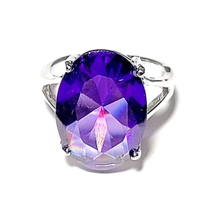 925K Sterling Silver Amethyst Prong Set Dome Ring Womens Sz 6.75 Stunner NWOT! - Picture 1 of 17