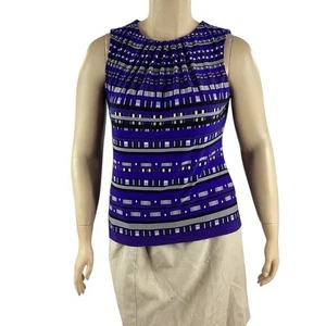 Calvin Klein Geometric Stripe Pleated Neck Sleeveless Top Blue Size L - Picture 1 of 7