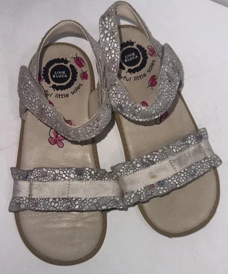 Livie & Luca Girls Ripple Suede White Floral Leather Adjustable Sandals Size 2 - Image 1 of 4