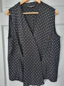 Jeager Silk Floral Black Wrap Blouse Size 16 Sleeveless - Picture 1 of 9
