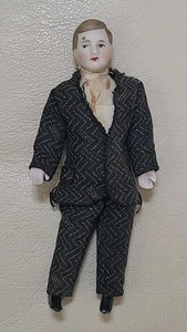 Antique Dollhouse Doll Bisque Dad Man Father German 4.5" Tall Wearing Suit - Picture 1 of 9