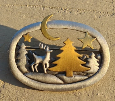 Vintage Christmas Winter Holiday Deer Signed JJ - Jonette Brooch Pin - Image 1 of 4