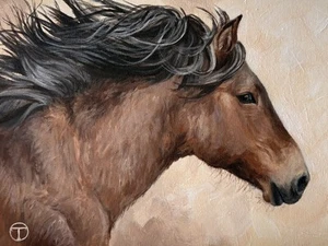 Horse Original Acrylic Painting Portrait Farm Animals 7x10 inches Ⓣ - Picture 1 of 5