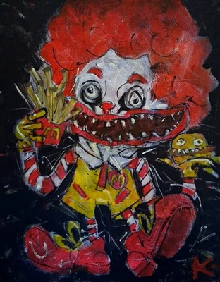 Pintura Original Ronald McDonald Arte Popular Weirdo K. Thayer Arte Payaso ÚNICO EN SU CLASE   Foto 1 de 4