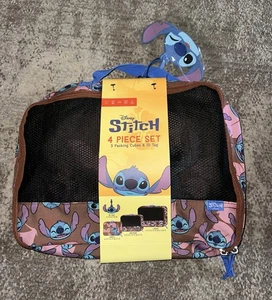 Disney Stitch Travel Set Of 4 (3) Packing Cubes & ID Tag New - Picture 1 of 2