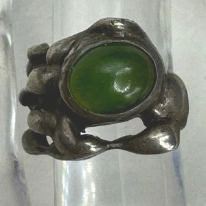 Vintage Nephrit Jade Brutalist Modernist Sterlingsilber Ring grün Größe 5,25 - Bild 1 von 8