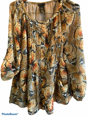 Grace Elements Talla Grande Estampado Animal Gasa Asimétrico Burbuja Dobladillo Marrón Foto 1 de 3